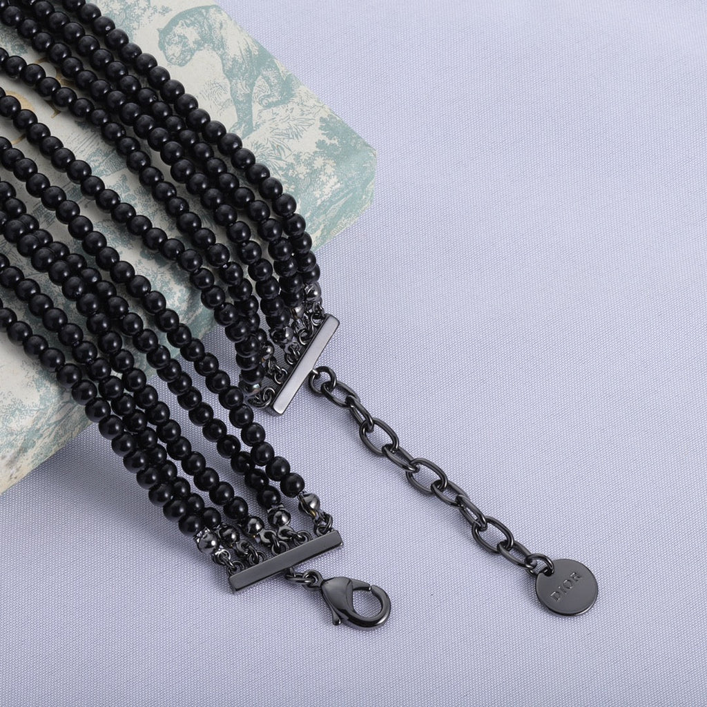 Dior Bee Black Pearls Chain 18K Gold Necklace